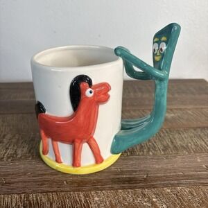 Vintage Clay Art Gumby Pokey Coffee Mug Pencil Holder Ceramic 1997 Collectible